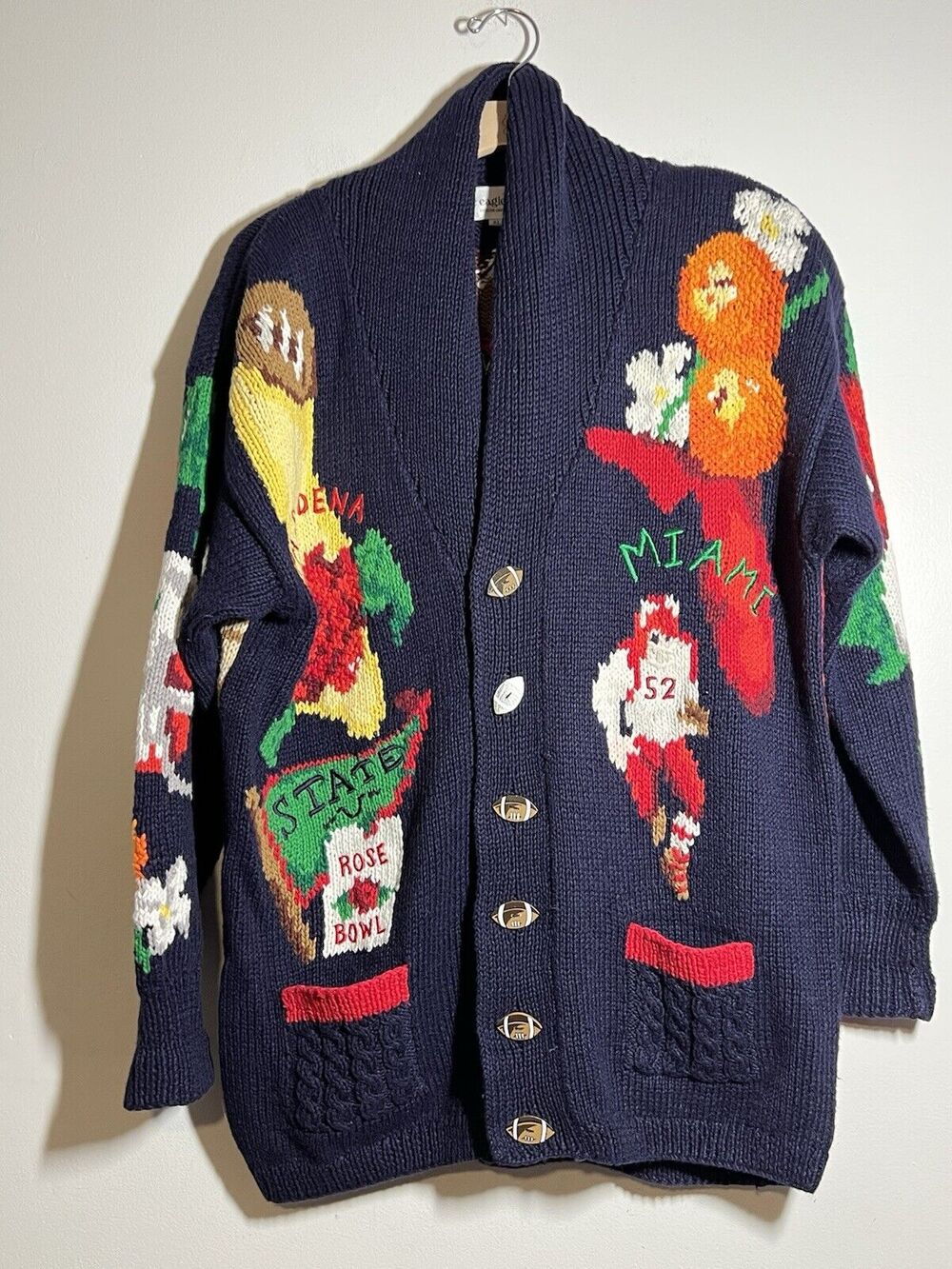 VTG Eagle's Eye EUC 1993 Rose Bowl Cardigan Sweater College Football XL New Year